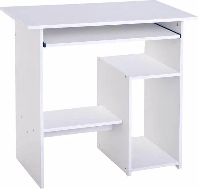 Rolipo Compact Computer Desk with Keyboard Tray and Storage Shelf in White – 1