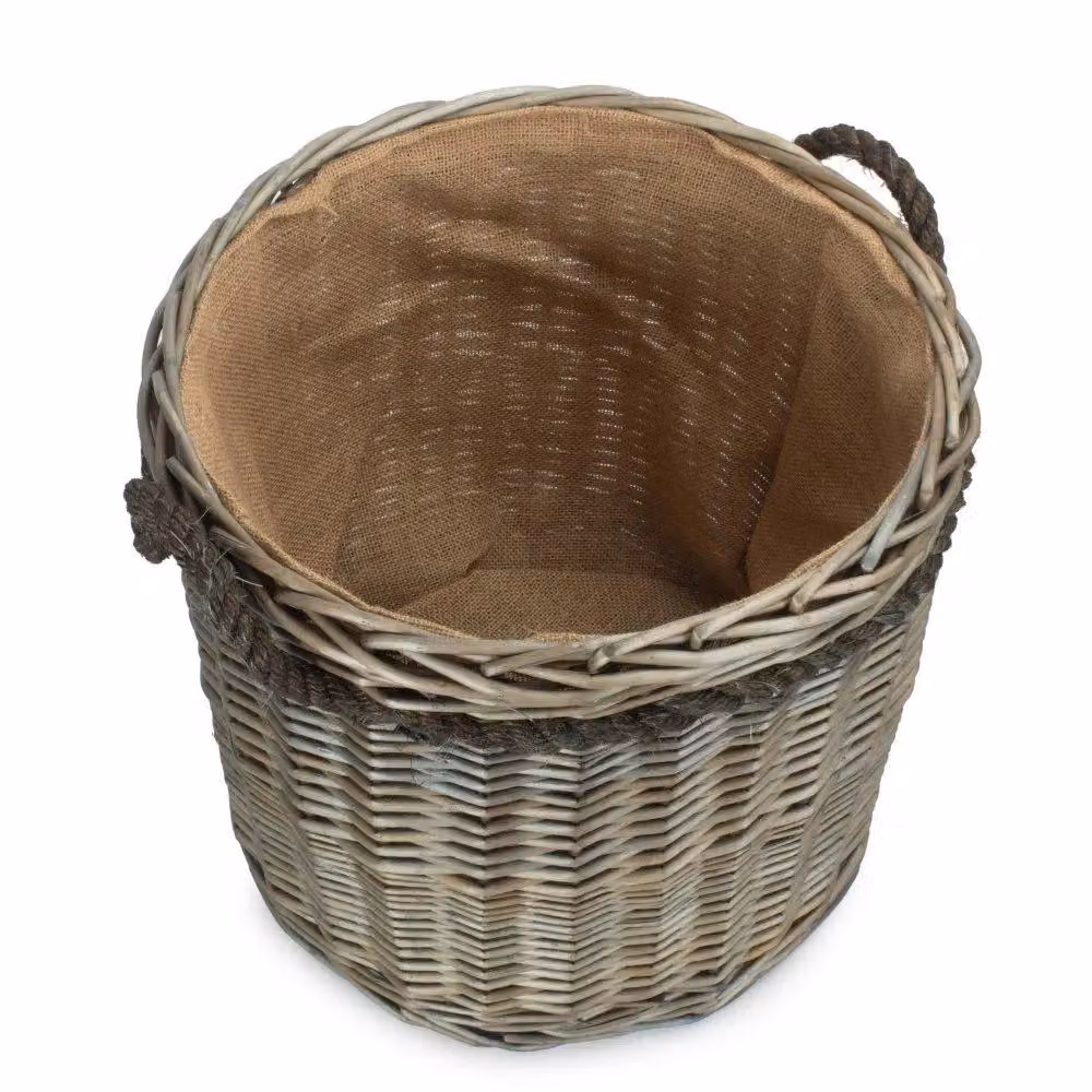 Red Hamper Medium Antique Wash Round Open Weave Log Basket in Light Brown and Red with Handles – 2