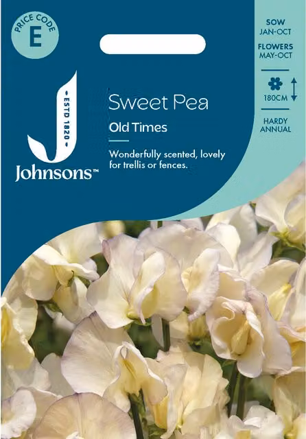 Johnsons Seeds Old Times Sweet Pea Climber Flower Seeds in Blue, White and Lime-Cream