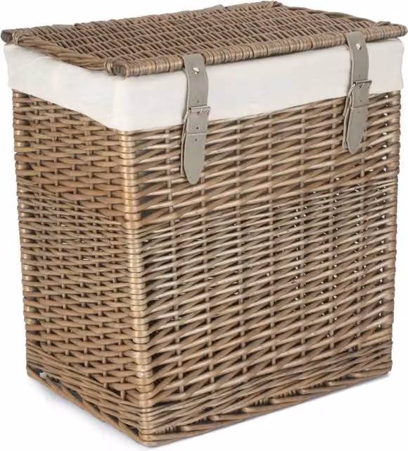 Red Hamper Boutique Antique Wash Wicker Laundry Basket with Cotton Lining in Grey, Diameter: 29 cm – 1