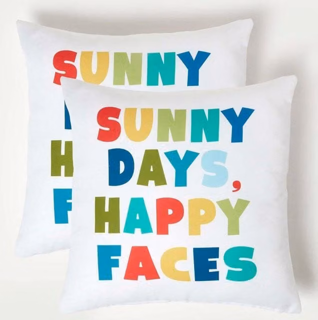 Homescapes Sunny Days Waterproof Outdoor Cushion Set of 2, Multicolour, W/D/H: 45 x 45 x 45 cm