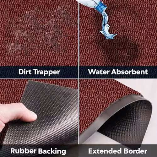 KAV Non-Slip Washable Dirt Trapper Door Mat, Red, W: 40 cm, D: 60 cm – 6