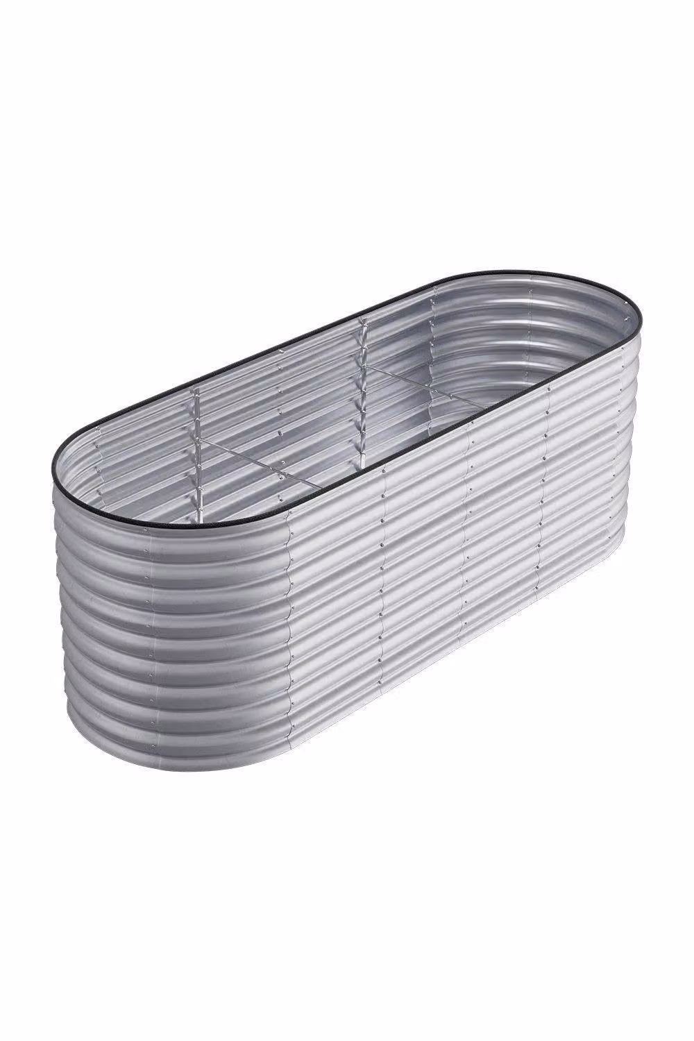 H&O Direct Silver Oval Galvanised Steel Raised Garden Bed, W: 240 cm, D: 80 cm, H: 80 cm – 2