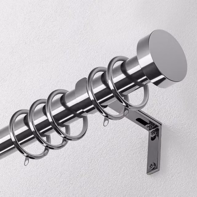 Terrys Steel Metal Curtain Pole in Chrome Silver, 28mm Diameter