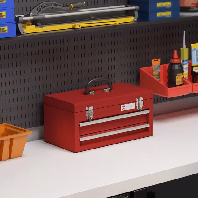 DURHAND Lockable Metal Tool Chest with Handle and Latch, Red, W: 22 cm, D: 24 cm