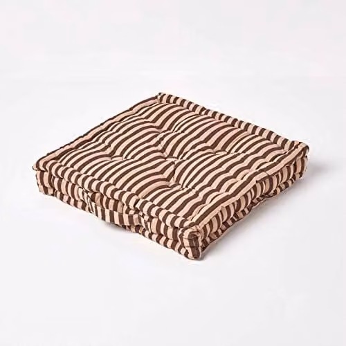 Homescapes Quilted Cotton Square Floor Cushion in Brown and Beige, W/D/H: 40 x 40 x 8 cm – 1