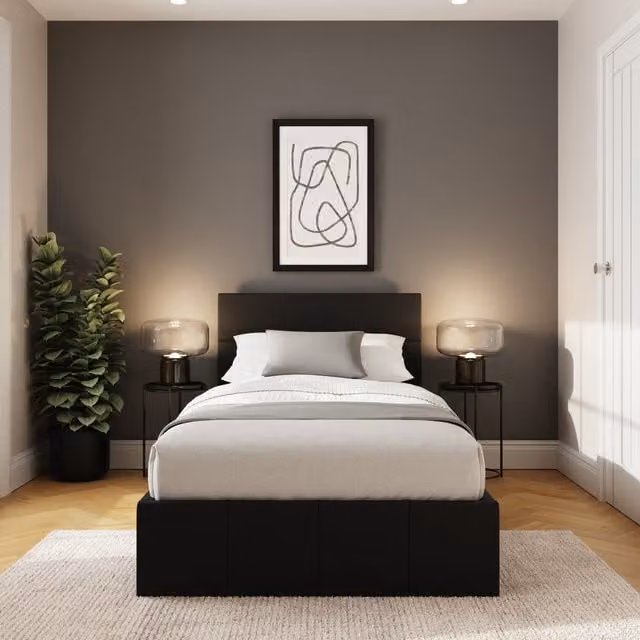 GFW Single End Lift Ottoman Bed in Black Synthetic Leather, W/D/H: 90 x 200 cm