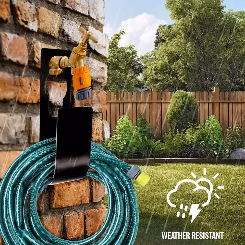 BARGAINS-GALORE Metal Wall Mounted Garden Hose Holder and Organiser Rack in Black – 3