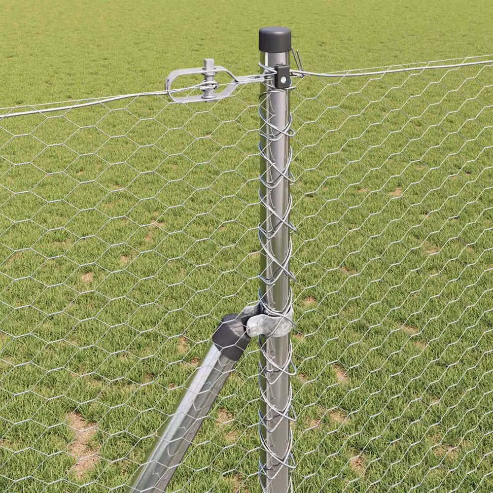 Berkfield Home Galvanised Steel Round Fencing Set of 2, Silver, W/H: 25 x 1.2 m – 2