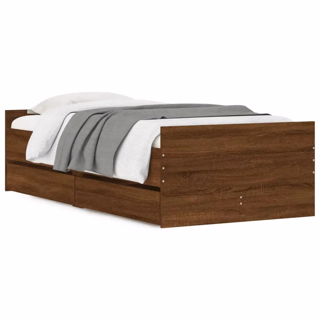 Berkfield Home Small Single Bed Frame in Brown Oak with Drawers, W: 75 cm, L: 190 cm – 2