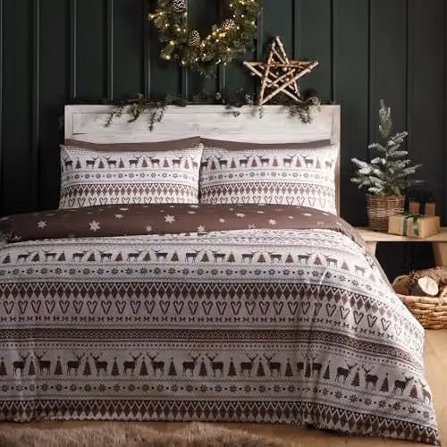 Fusion Christmas Fairisle Single Duvet Cover Set in Natural with Pillowcase