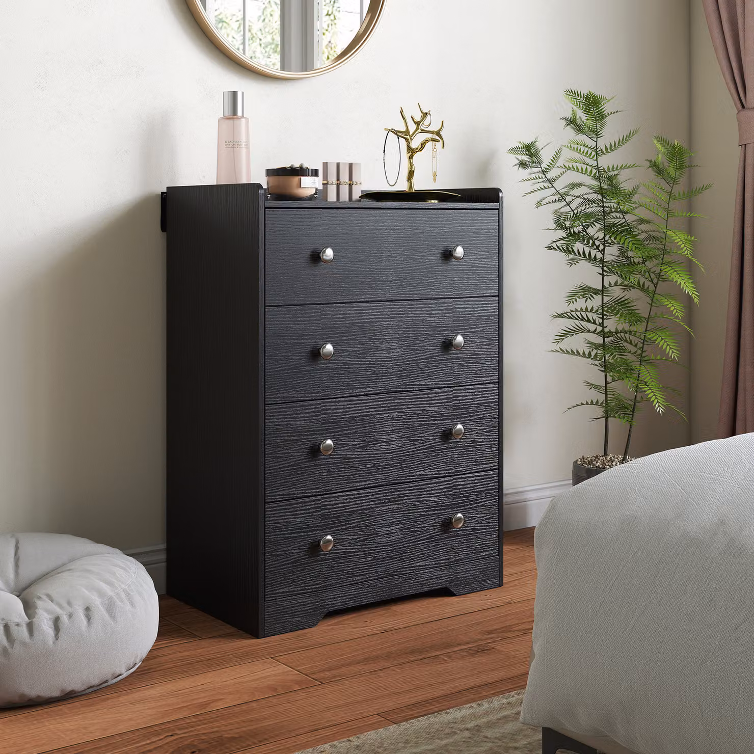 HOMCOM Modern 4 Drawer Chest of Drawers in Black Wood Effect – 5