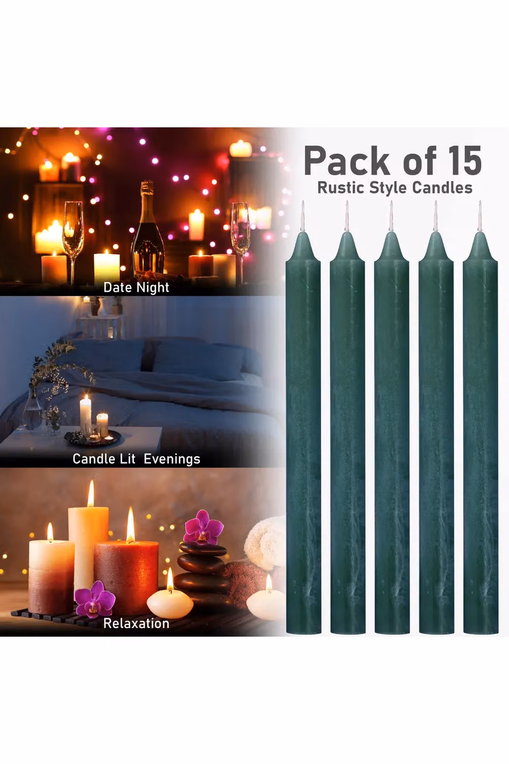 Deco Express Set of 15 Unscented Dripless Tapered Candles in Green – 10