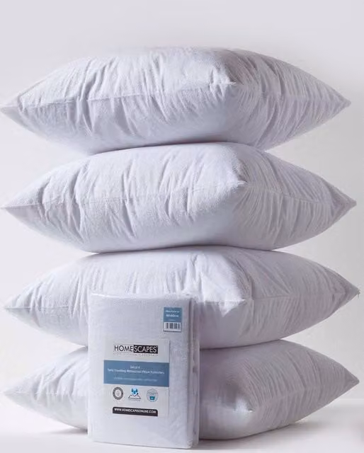 Homescapes Terry Towelling Waterproof Pillow Protectors, Pack of 4, White, W/D/H: 80 x 80 x 80 cm