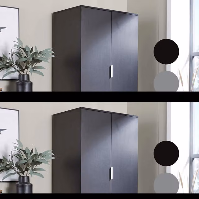 Home Source Phoenix Black Modern 2 Door 3 Drawer Wardrobe Storage Unit with Hanging Rod and Internal Shelves