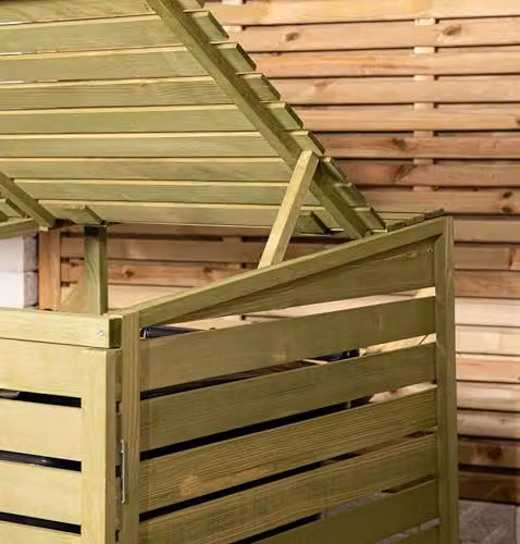 Samuel ALEXANDER Brown Wooden Triple Wheelie Bin Store for 3 Bins (1 Single and 1 Twin), W: 202 cm, D: 122 cm – 4