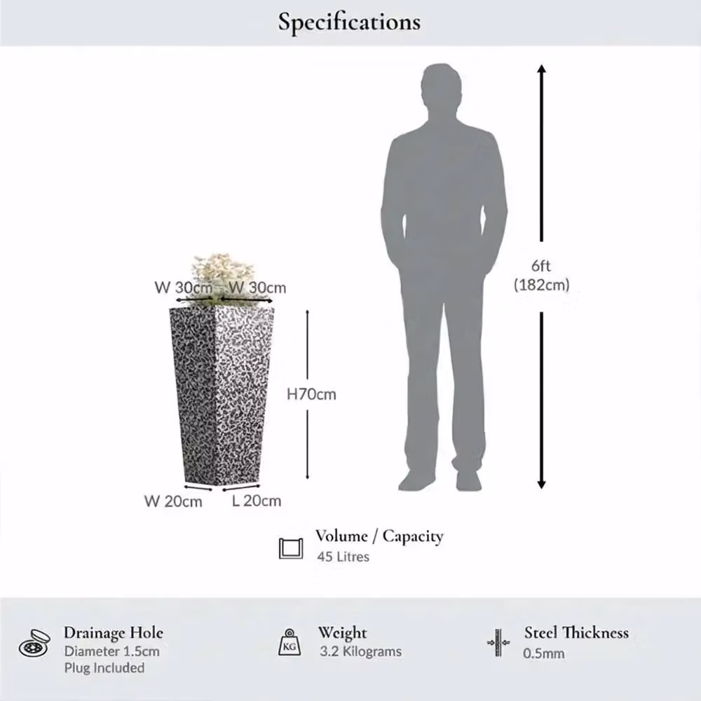 Access Garden Products Tall Tapered Square Planter, Galvanised Steel, Silver and Black, Height: 70 cm – 2