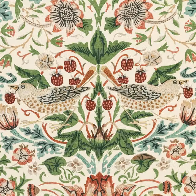 William Morris Strawberry Thief Printed Cotton Fabric in Purple and Multicolour