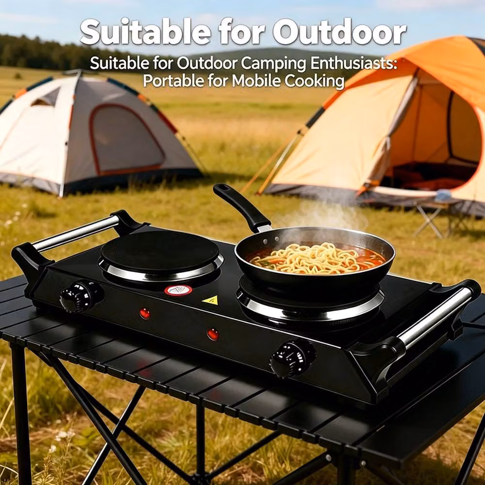 Ventryn Double Cast Radiant Electric Hot Plate Cooker with Handle, Black – 4