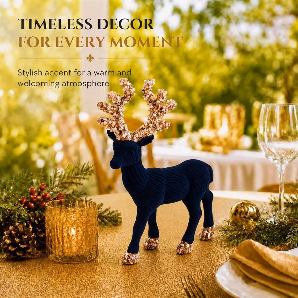 Shatchi Blue Velvet Christmas Reindeer Figurine, Height: 20 cm – 5