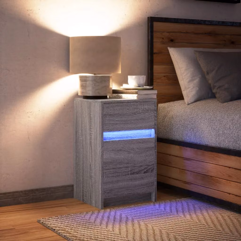Berkfield Home Bedside Cabinet with Integrated LED Lights in Grey Sonoma Matt MDF – 2