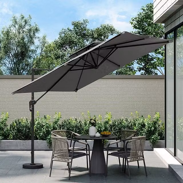 Breeins 3m Cantilever Parasol with LED Lights and 4-Piece Fillable Base in Dark Grey