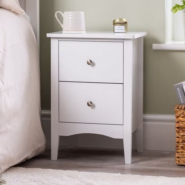 Christow Modern 2 Drawer Bedside Cabinet in White