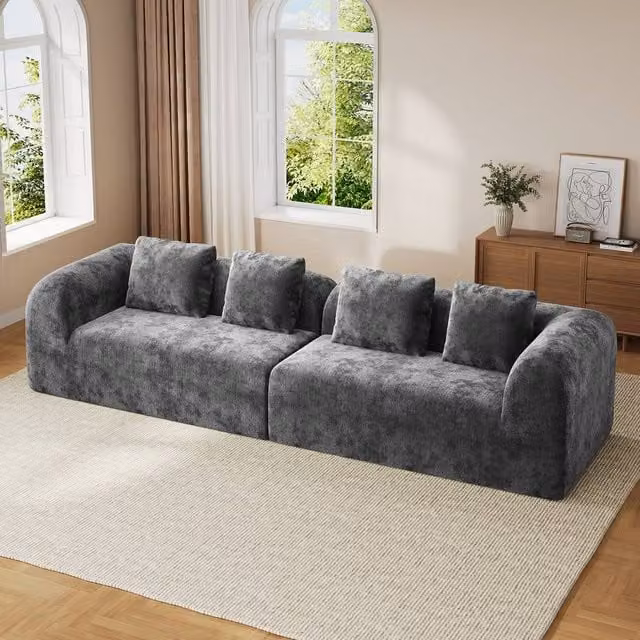 Dprodo Modular Sectional Large Chenille Sofa in Grey, 2 Pack
