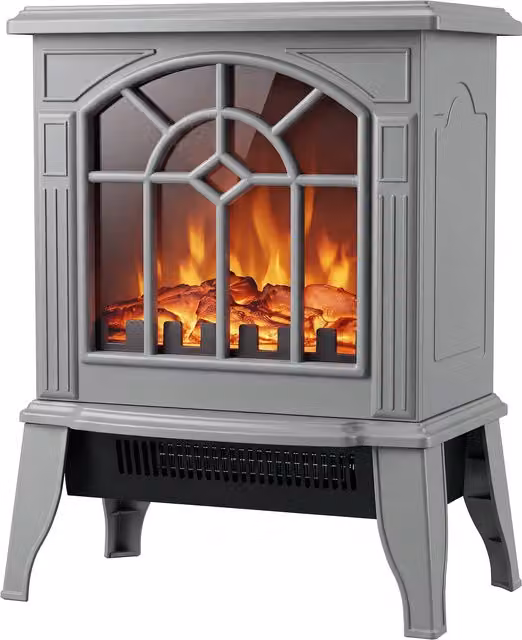 HOMCOM Freestanding Electric Fireplace with LED Flame Effect in Grey, 1000W/2000W – 1