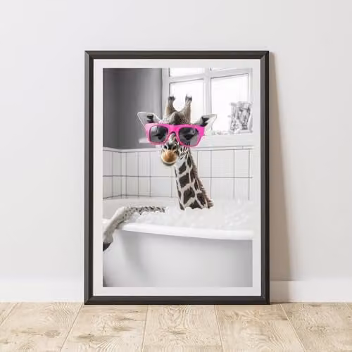60 Second Makeover Giraffe in Pink Glasses Animal Print Paper Poster, A3