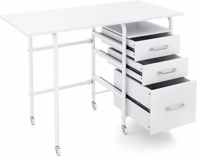 Costway Folding Computer Desk with 3 Drawers in White – 1