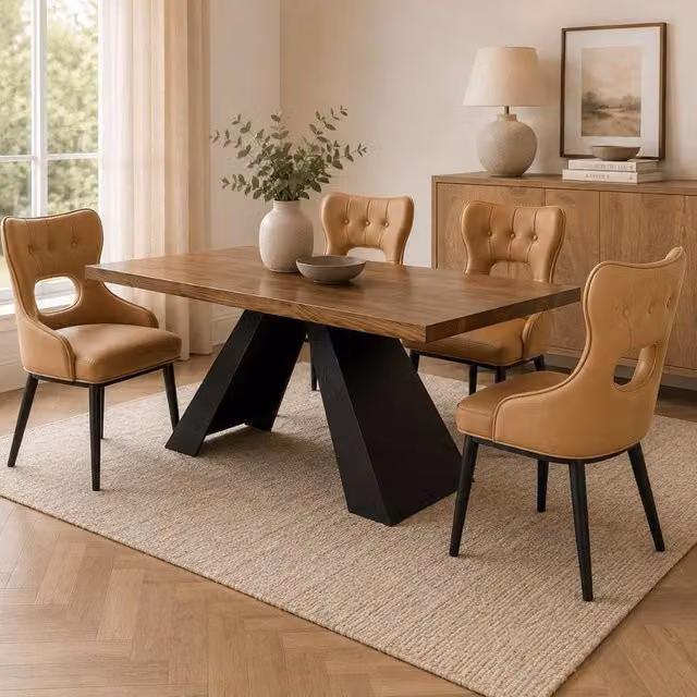 Stratus Interiors Axel 1.8 Dining Table with Brown Solid Wood Top and Matt Black Metal Legs, W: 180 cm, D: 90 cm, H: 76 cm