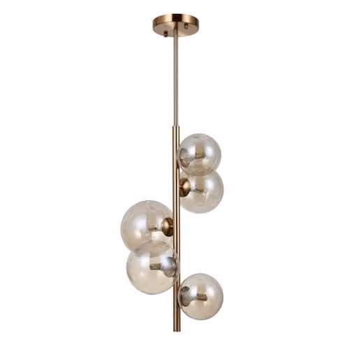 Netlighting Canello Modern 5 Light Globe Pendant Ceiling Light in Copper with Transparent Glass Spheres and G9 Bulbs