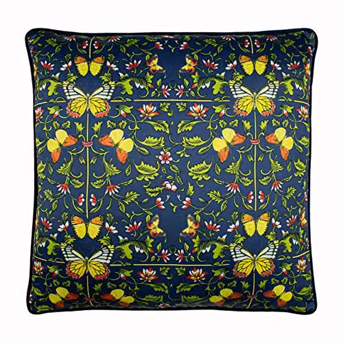 Paoletti Potage Floral Velvet Cushion, Blue, W/D/H: 50 x 50 x 50 cm – 1