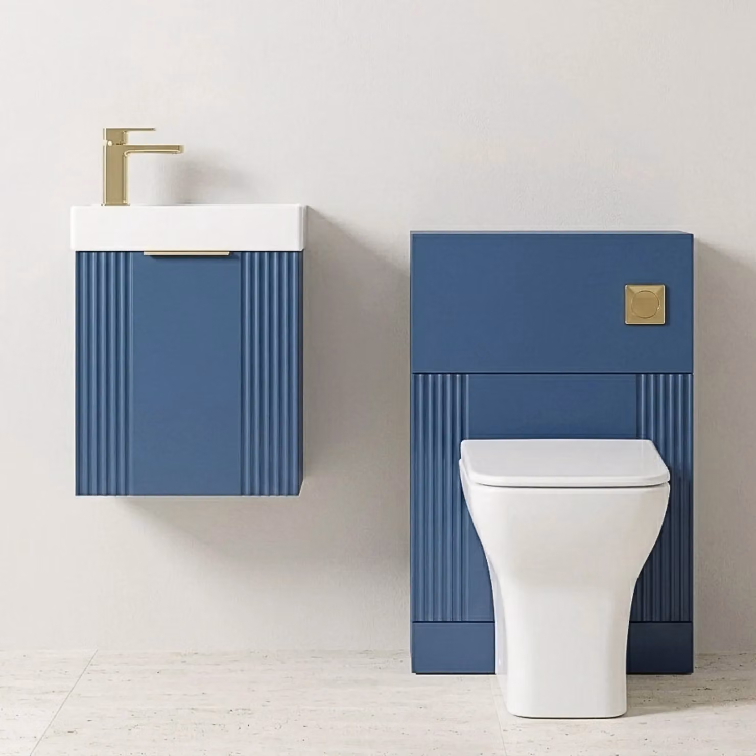 Balterley Modern Wall Mounted Blue and Gold Ceramic Vanity Unit – 3