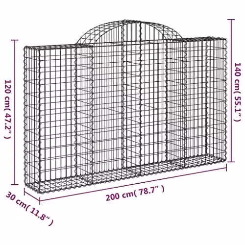 vidaXL Arched Gabion Baskets, 2 Pieces, Silver Galvanised Steel, W/D/H: 200 x 30 x 120/140 cm – 2