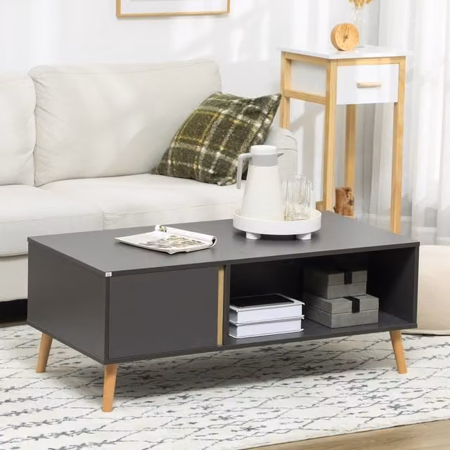 HOMCOM Modern Rectangular Coffee Table with Compartments in Grey