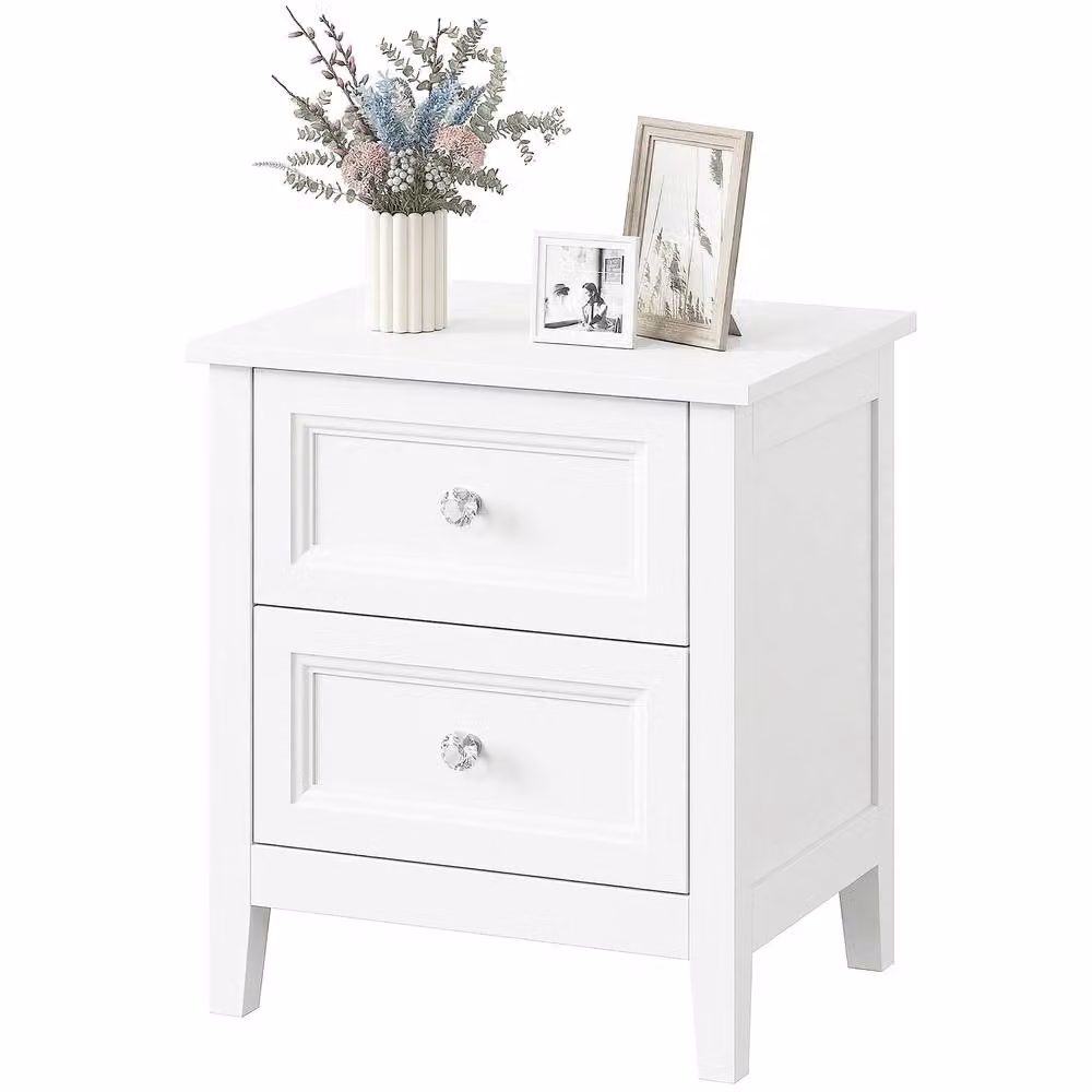 STILVORA Modern White Bedside Table with 2 Drawers – 2