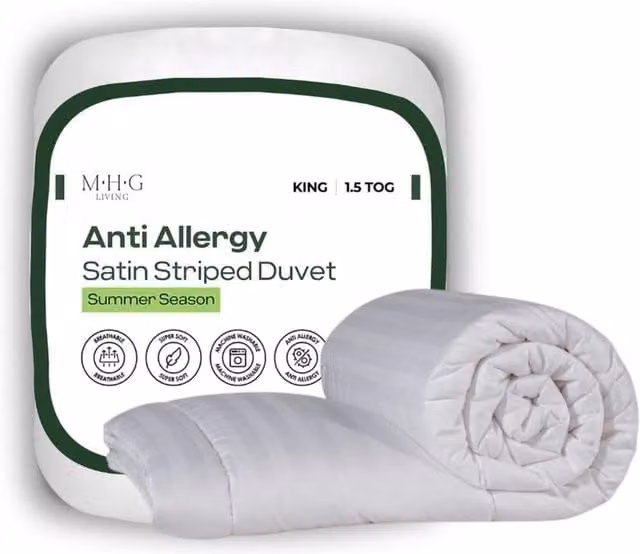 MHG Living 1.5 Tog Anti-Allergy Hollow Fibre Summer Duvet, White