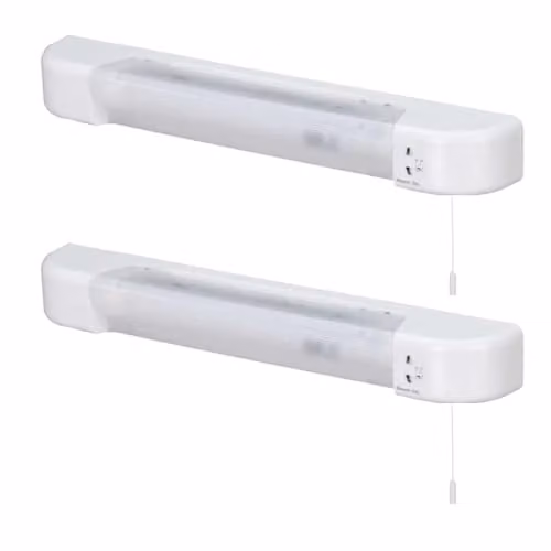 firstchoicelighting Set of 2 Rise White LED Bathroom Shaver Lights, W/D/H: 12.0 x 7.2 x 4.0 cm
