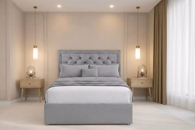Nexus Mattresses Ltd Tuscany Plush Hybrid Sprung Divan Set with 54 inch Silver Headboard, No Drawers, W/D/H: 200 x 200 cm