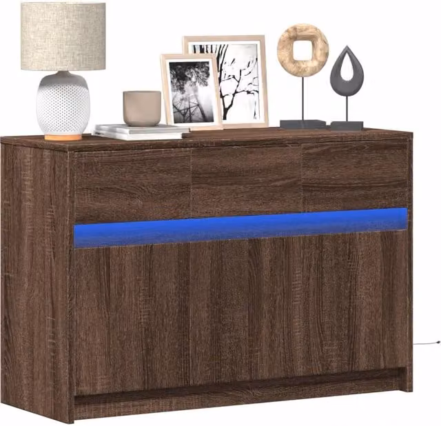 Berkfield Home Modern TV Cabinet with Integrated LED Lighting in Brown Oak, W/D/H: 91 x 34 x 61 cm – 1