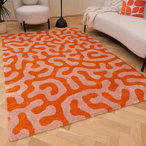 THE RUGS Joli Area Rug in Doodle Orange and Pink, Modern Abstract Design, W: 120 cm x L: 170 cm