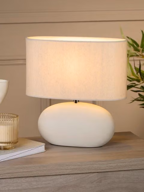 Lighting Collection Grey Ceramic Table Lamp with Fabric Shade