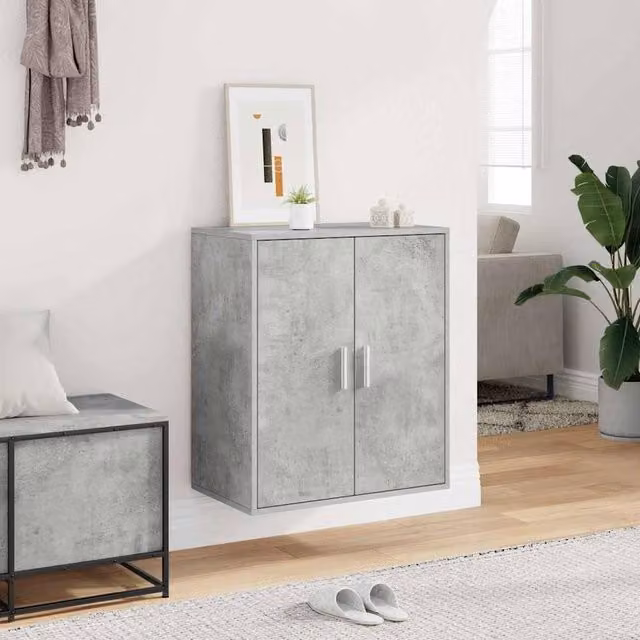 Berkfield Home Wall Mounted Shoe Cabinet in Grey MDF, W/D/H: 60 x 35 x 70 cm – 1