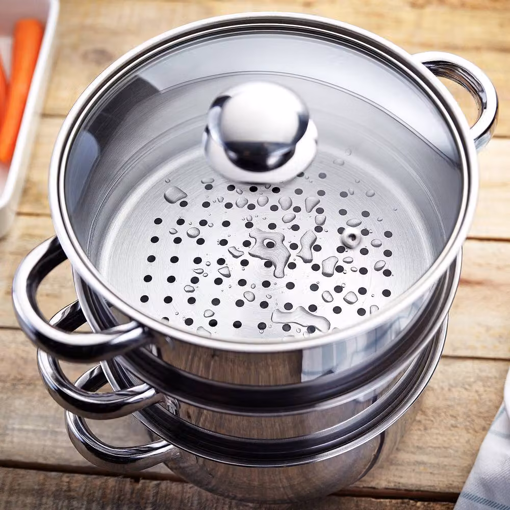 Judge Essentials 3-Tier Stainless Steel Steamer Set with Glass Lid, Silver, 16cm – 3
