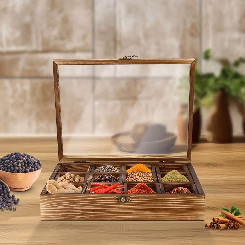Ventryn Wooden Spice Rack Storage Box with 12 Containers in Brown – 2