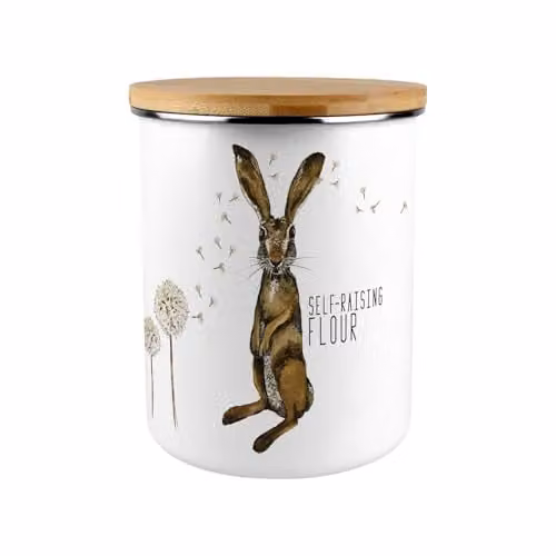 Purely Home Floral Enamel Flour Canister with Bamboo Lid in Brown and White