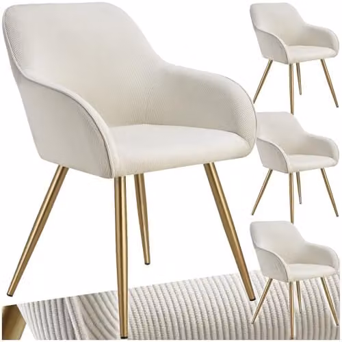 tectake Set of 4 Marilyn Dining Chairs in Cream Corduroy with Gold Metal Legs – 1