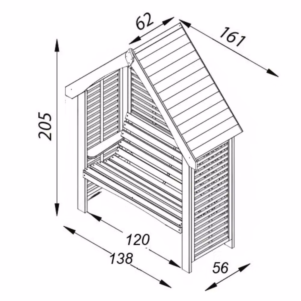 Jagram Garden Buildings Orio Garden Arbour with Bench and Full Trellis in Brown, W: 77 cm, D: 158 cm, H: 220 cm – 2